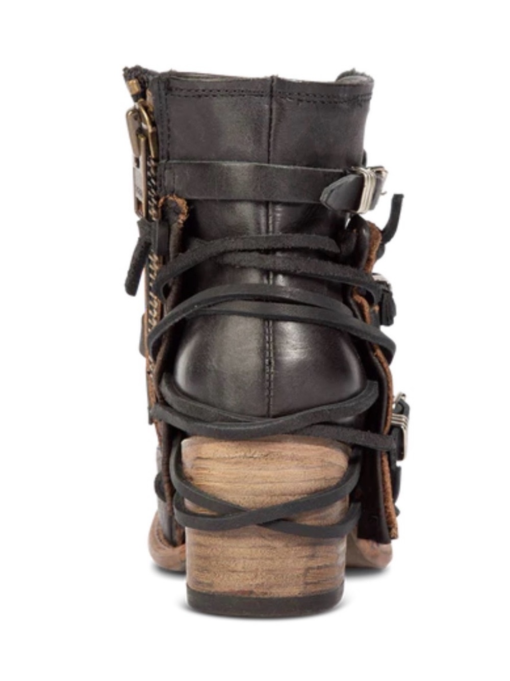 Freebird by Steven Black Distressed Leather Buckle Strap Ankle Boots - Picture 4 of 10